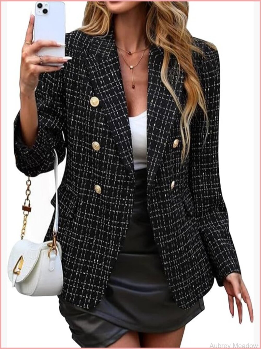 Plaid Tweed Blazer Long Sleeve Open Front Work Office Jacket